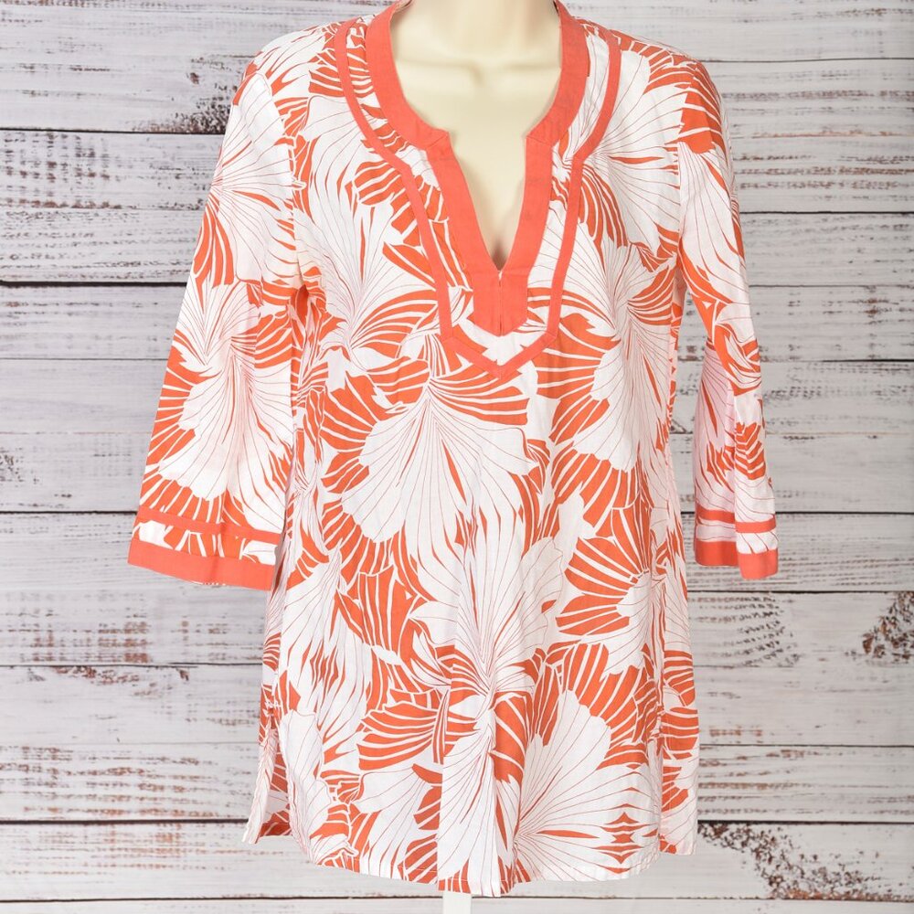 J Crew Orange Tropical Tunic Top Size XS